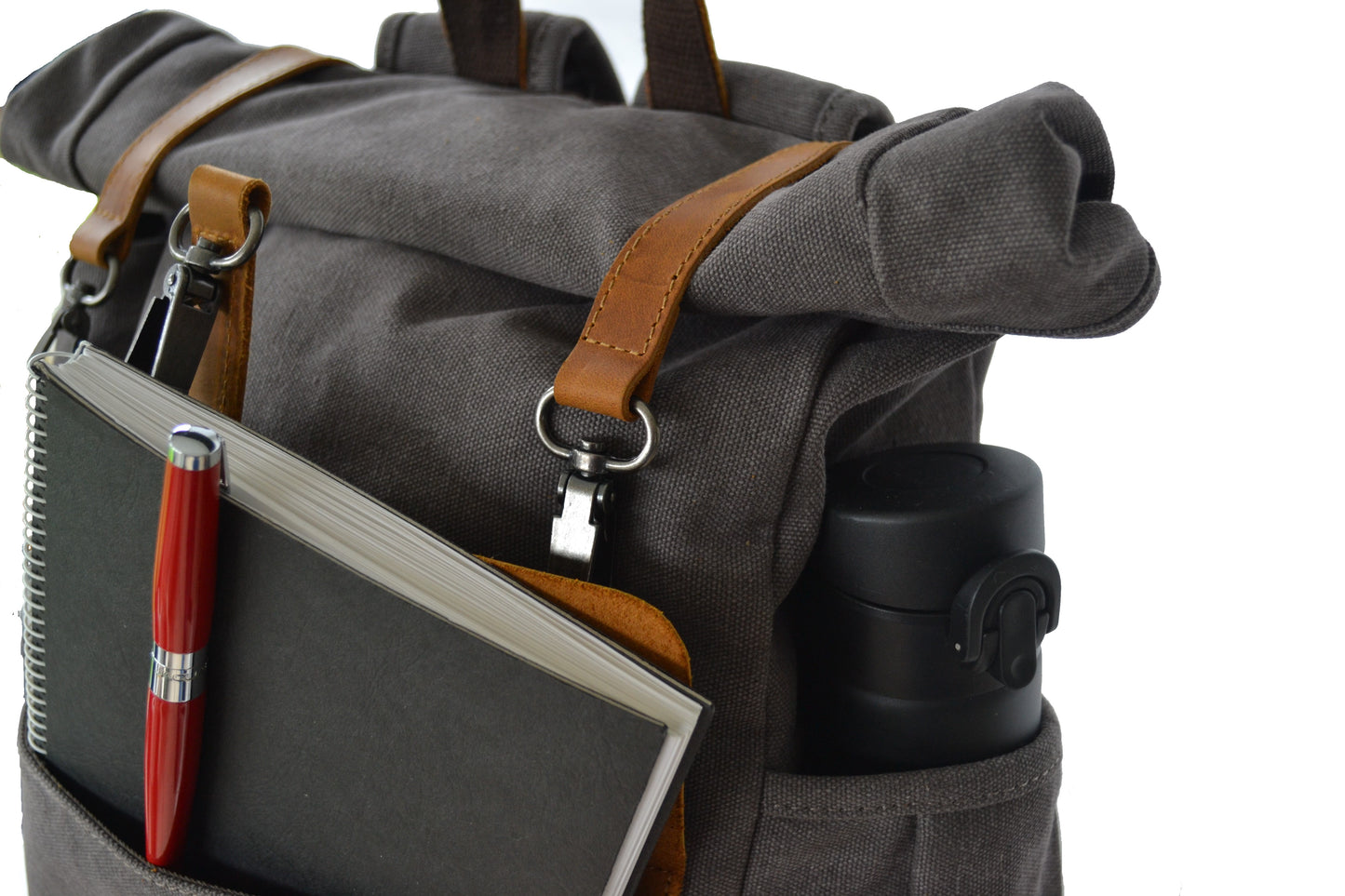 Rugak Wales Vintage Stonewash Blue Canvas en 100% echt leder - PetsAndBags