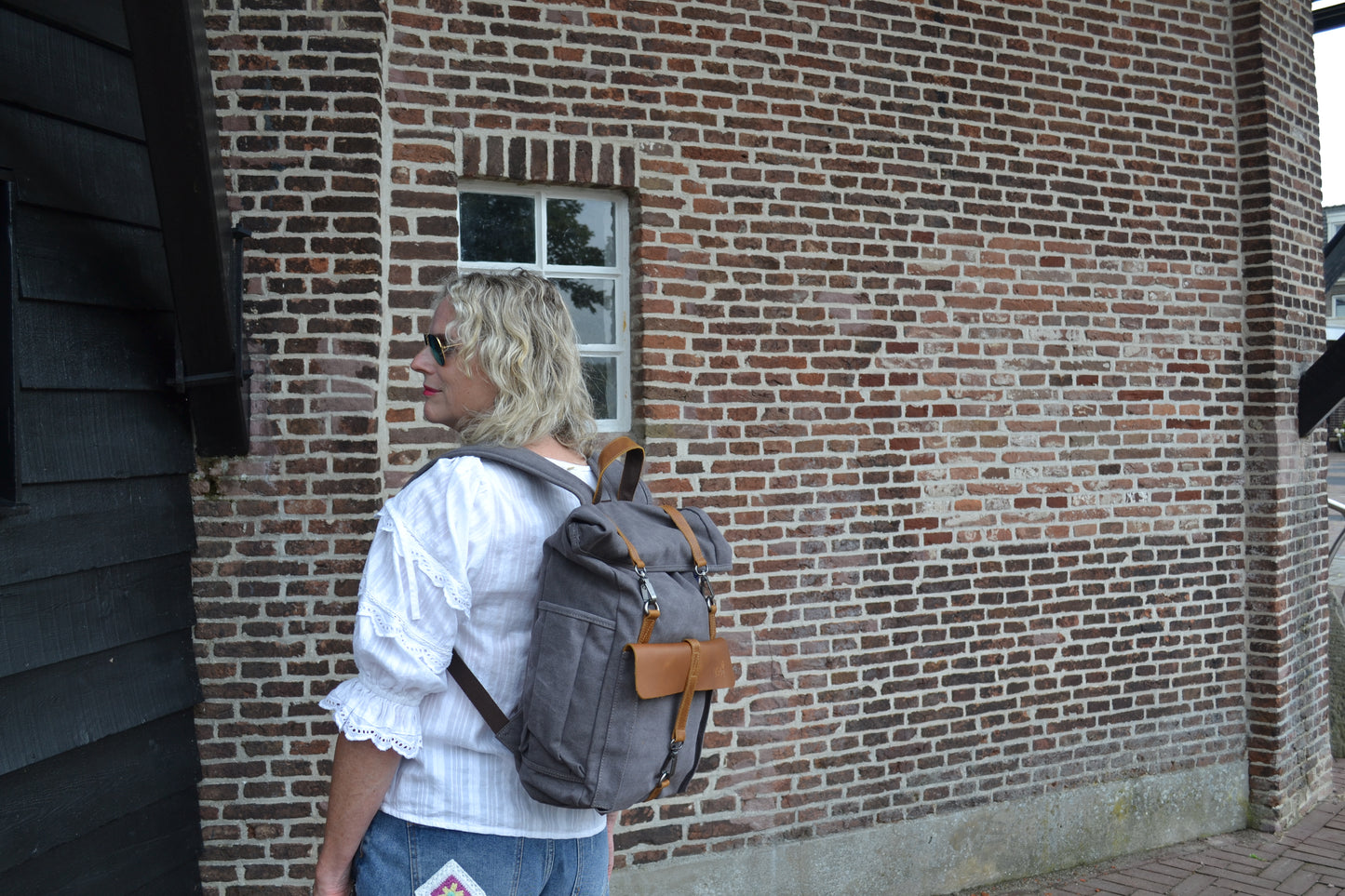 Rugak Wales Vintage Stonewash Blue Canvas en 100% echt leder - PetsAndBags