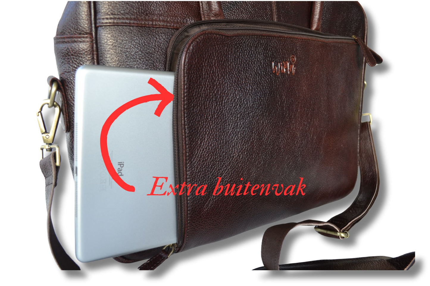 Laptoptas - Amsterdam - 17 inch - extra laptopvak - 14 inch - leer - bruin - handgemaakt - - PetsAndBags