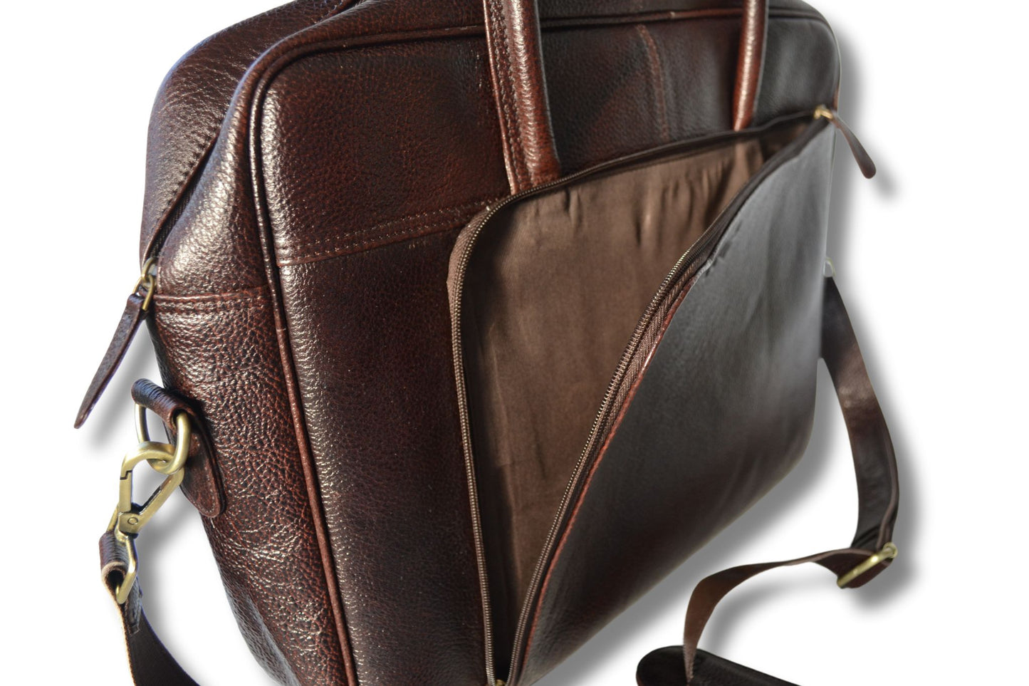 Laptoptas - Amsterdam - 17 inch - extra laptopvak - 14 inch - leer - bruin - handgemaakt - - PetsAndBags