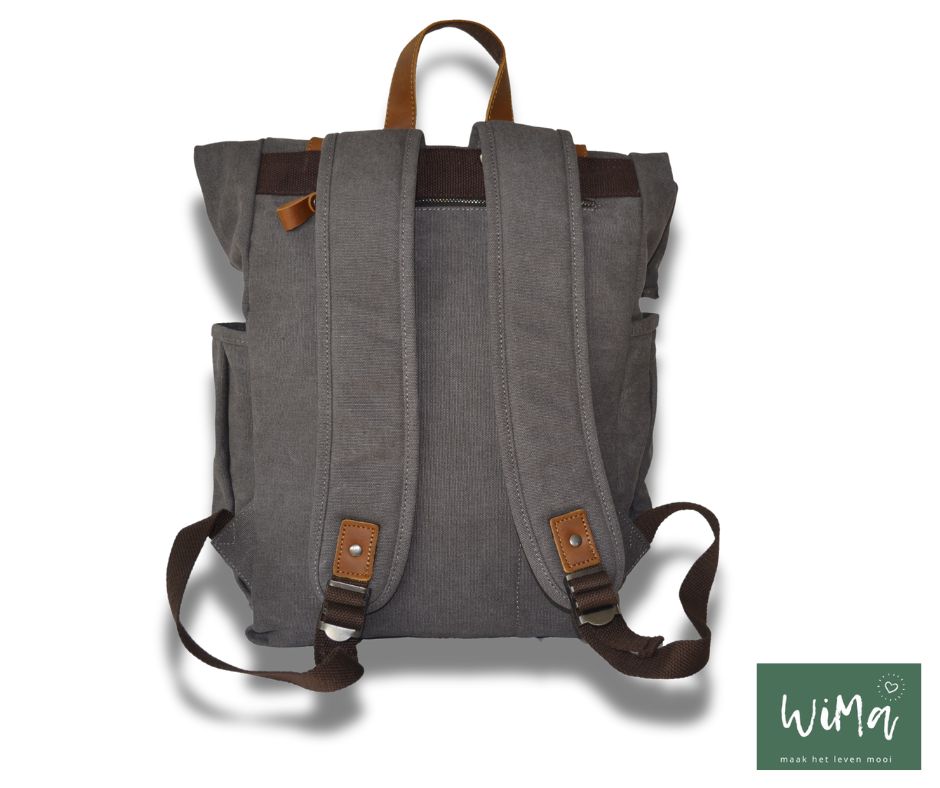 Rugak Wales Vintage Stonewash Blue Canvas en 100% echt leder - PetsAndBags