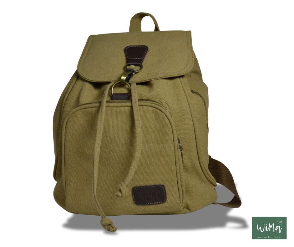 Wima Aberdeen Rugtas – Handzaam 32×28×15 cm – Waterafstotend Canvas Khaki – Reistas, School, Handbagage - PetsAndBags