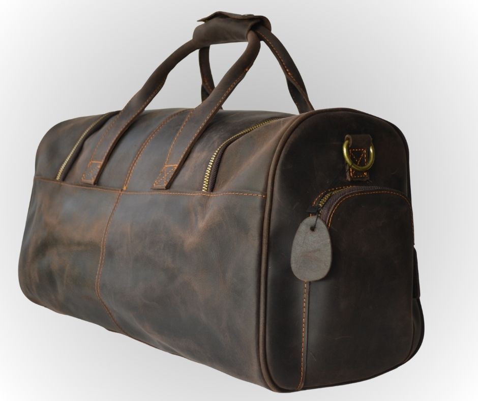 Berlin leren weekendtas – handgemaakt bruin Crazy Horse leer – 50 cm – compact – met schouderriem – - PetsAndBags