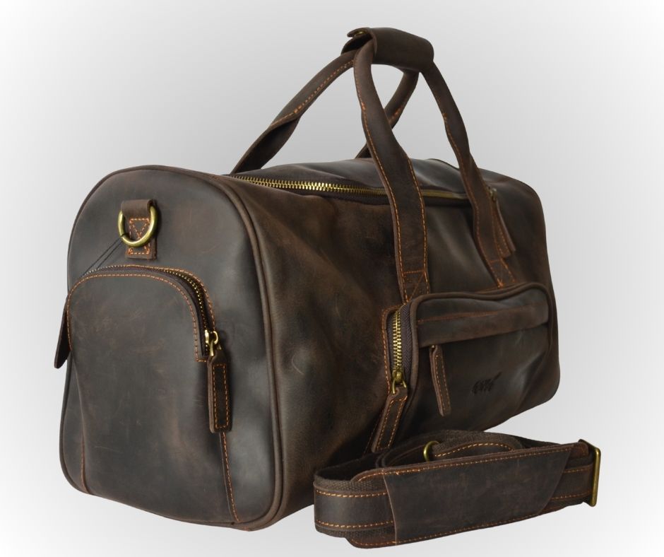 Berlin leren weekendtas – handgemaakt bruin Crazy Horse leer – 50 cm – compact – met schouderriem – - PetsAndBags
