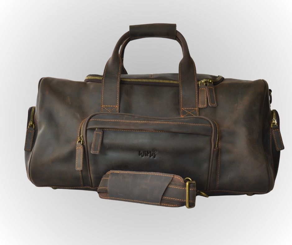 Berlin leren weekendtas – handgemaakt bruin Crazy Horse leer – 50 cm – compact – met schouderriem – - PetsAndBags