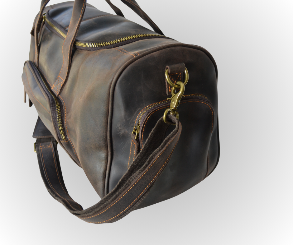 Berlin leren weekendtas – handgemaakt bruin Crazy Horse leer – 50 cm – compact – met schouderriem – - PetsAndBags
