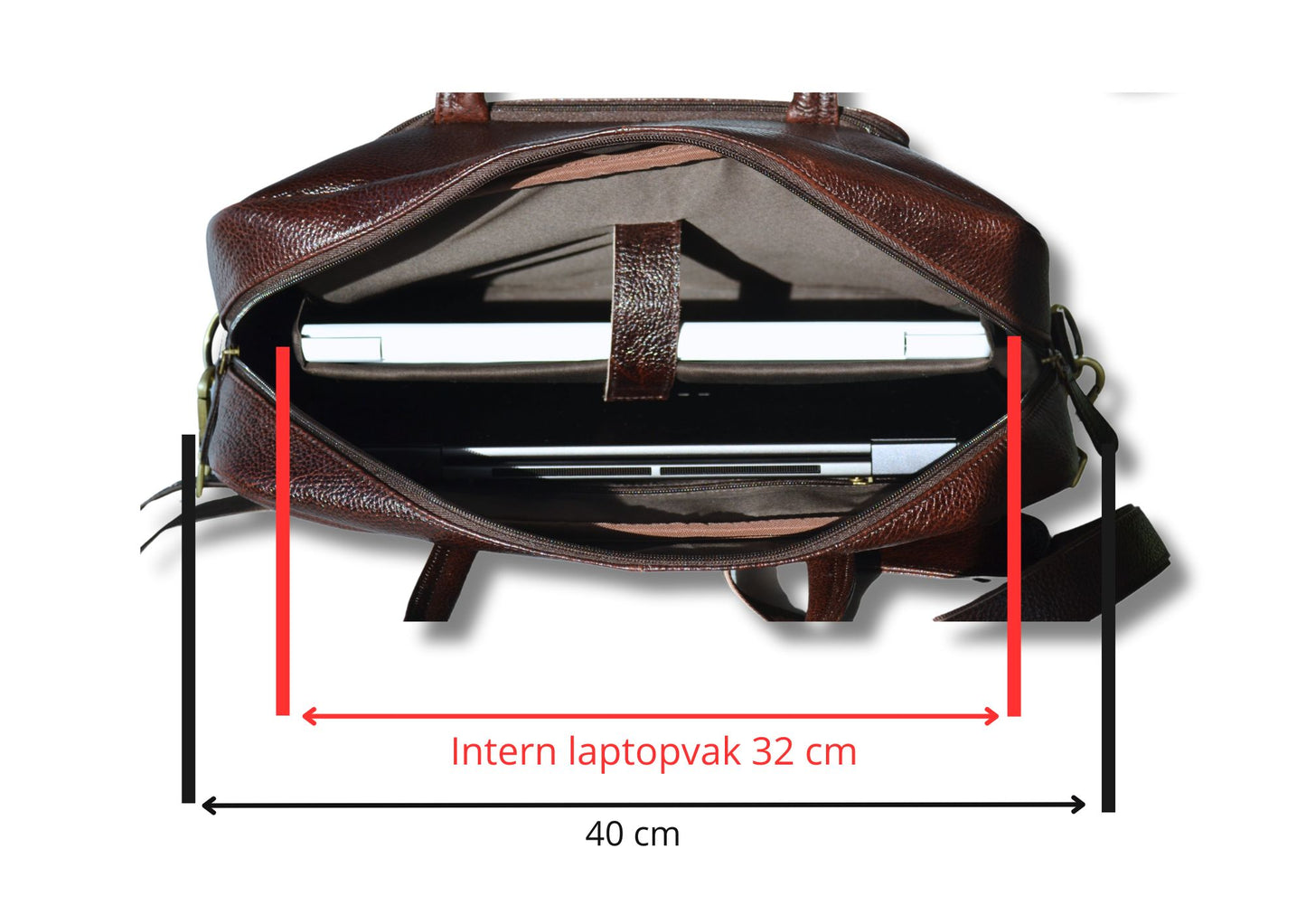 Laptoptas - Amsterdam - 17 inch - extra laptopvak - 14 inch - leer - bruin - handgemaakt - - PetsAndBags