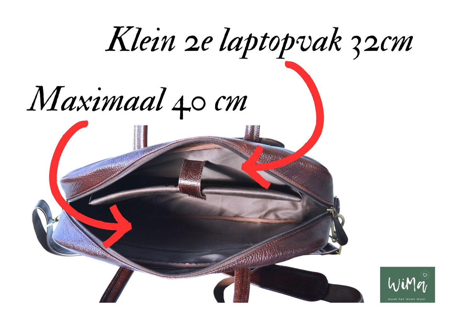 Laptoptas - Amsterdam - 17 inch - extra laptopvak - 14 inch - leer - bruin - handgemaakt - - PetsAndBags