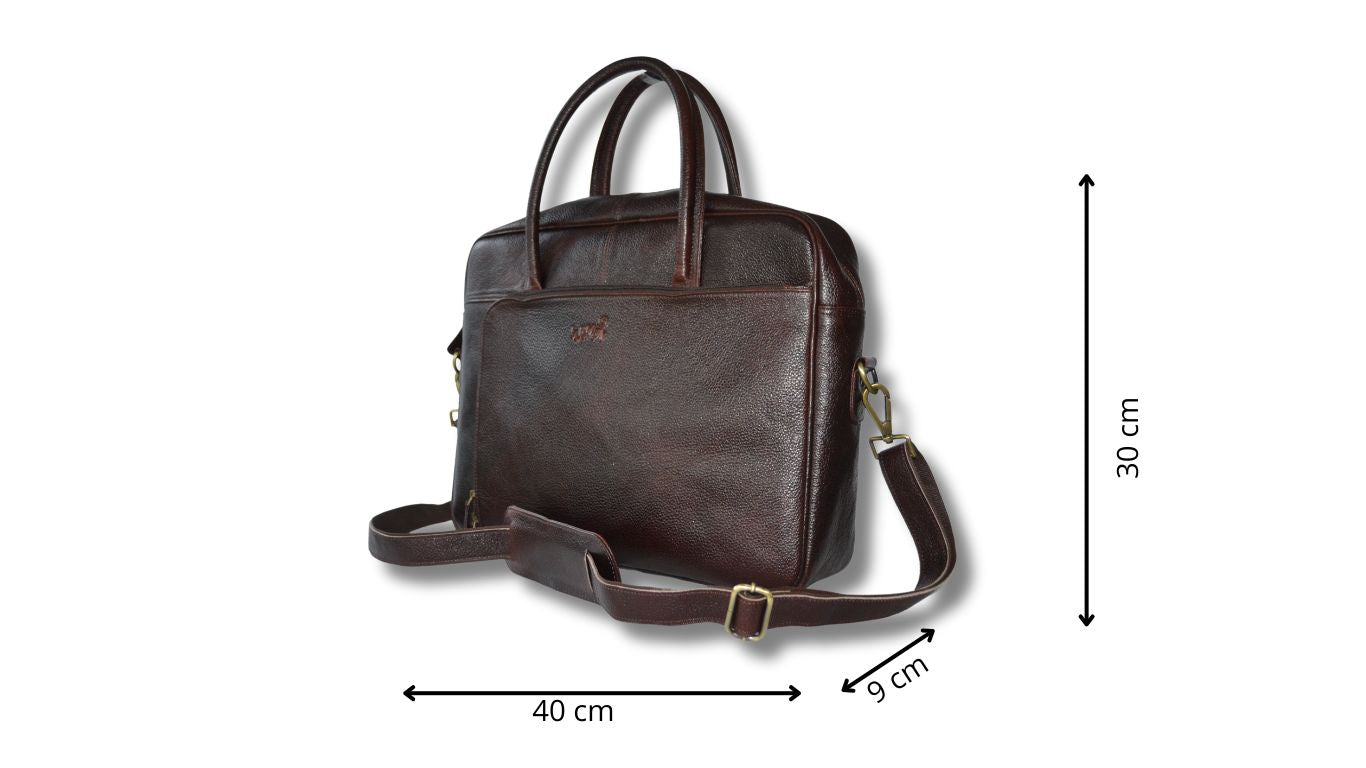 Laptoptas - Amsterdam - 17 inch - extra laptopvak - 14 inch - leer - bruin - handgemaakt - - PetsAndBags
