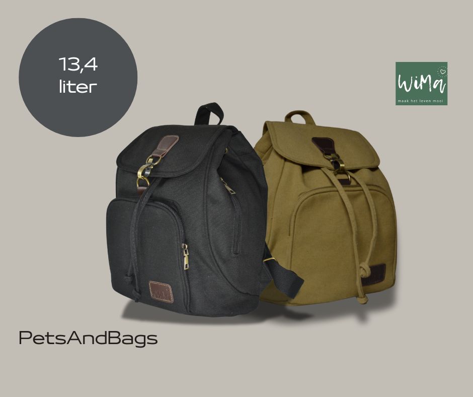 WiMa Aberdeen Rugtas – Handzaam 32×28×15 cm – Waterafstotend Canvas Zwart – Reistas, School, Handbagage - PetsAndBags