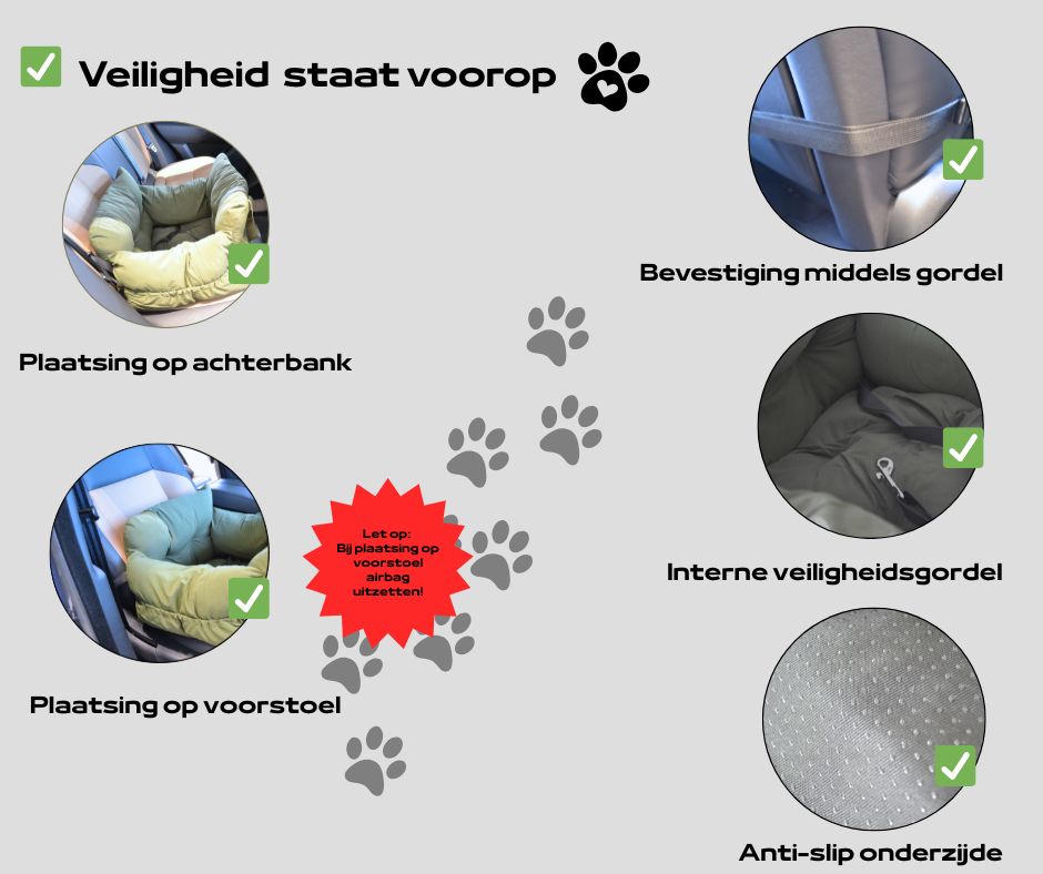 Skipper honden autostoel inclusief veiligheidsgordel om honden veilig vast te zetten in de auto.