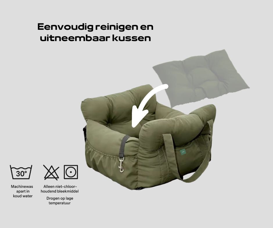 Uitneembaar en wasbaar kussen van de Skipper honden autostoel, gemakkelijk schoon te houden.