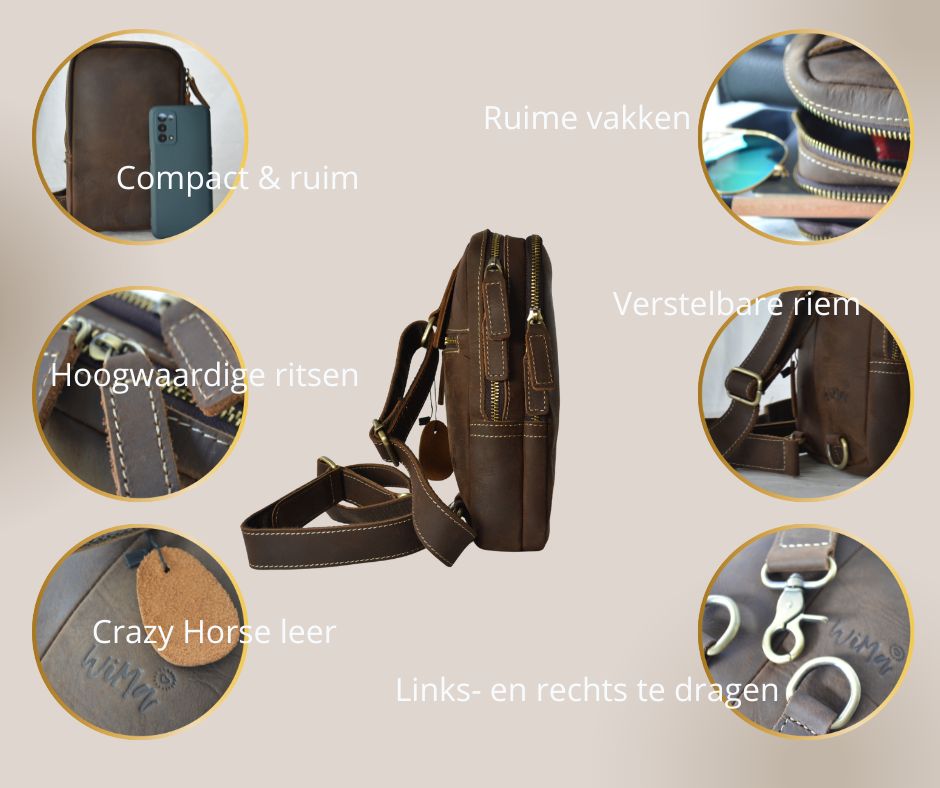 Denver Leren Herentas β Crossbody Schoudertas voor Heren β Crazy Horse Leer β Stoer & Compact β PetsAnd Bags - WiMa -