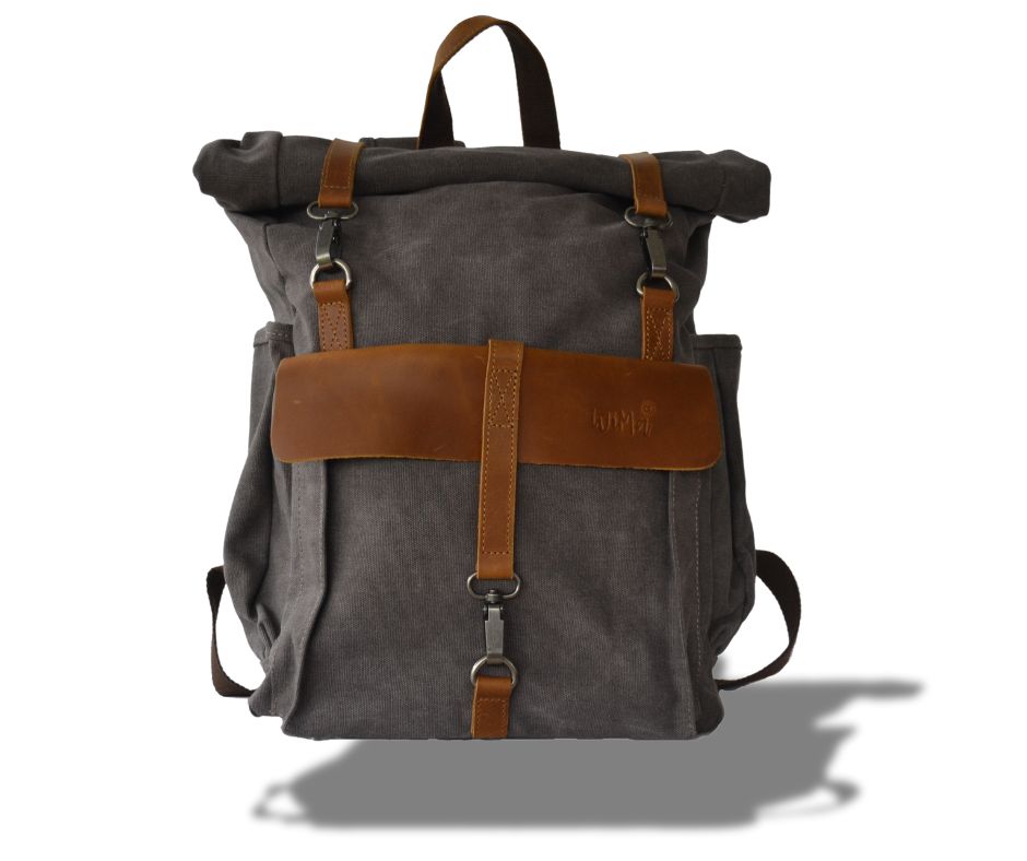 Rugak Wales Vintage Stonewash Blue Canvas en 100% echt leder - PetsAndBags