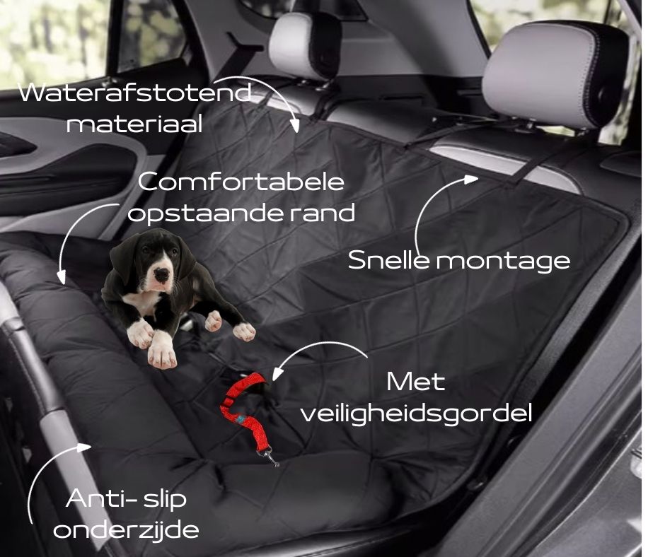 Onyx – Luxe Honden Achterbankhoes met Veiligheidsgordel | Waterafstotend & Antislip | Universele Pasvorm - Zwart - PetsAndBags