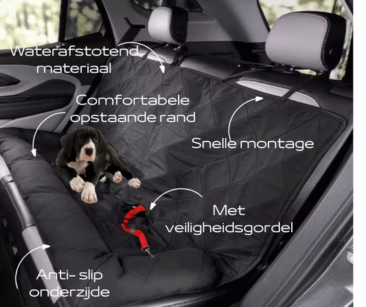 Onyx – Luxe Honden Achterbankhoes met Veiligheidsgordel | Waterafstotend & Antislip | Universele Pasvorm - Zwart - PetsAndBags