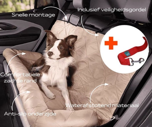 Onyx – Luxe Honden Achterbankhoes met Veiligheidsgordel | Waterafstotend & Antislip | Universele Pasvorm - Beige - PetsAndBags