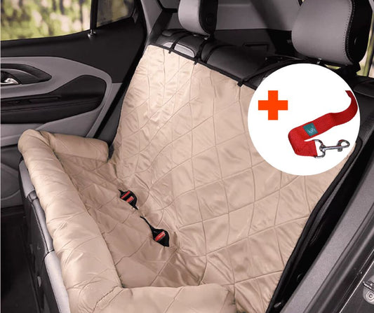 Onyx – Luxe Honden Achterbankhoes met Veiligheidsgordel | Waterafstotend & Antislip | Universele Pasvorm - Beige - PetsAndBags