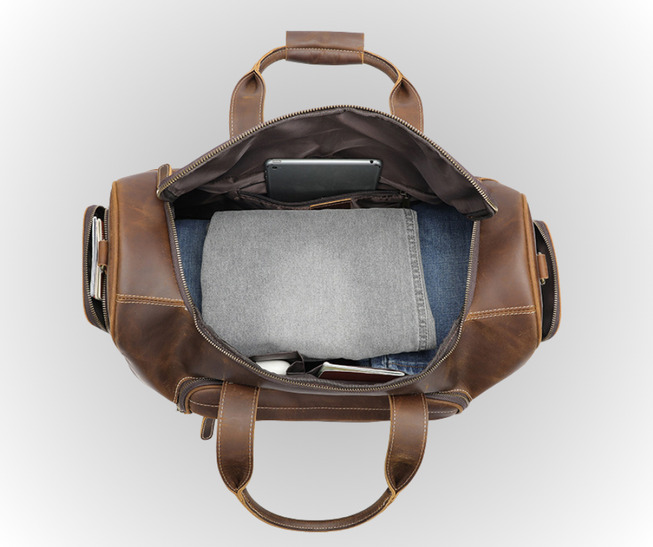 Berlin leren weekendtas – handgemaakt bruin Crazy Horse leer – 50 cm – compact – met schouderriem – - PetsAndBags