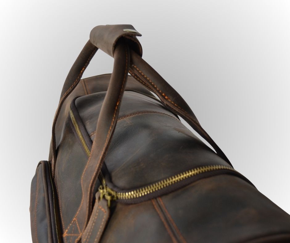 Berlin leren weekendtas – handgemaakt bruin Crazy Horse leer – 50 cm – compact – met schouderriem – - PetsAndBags