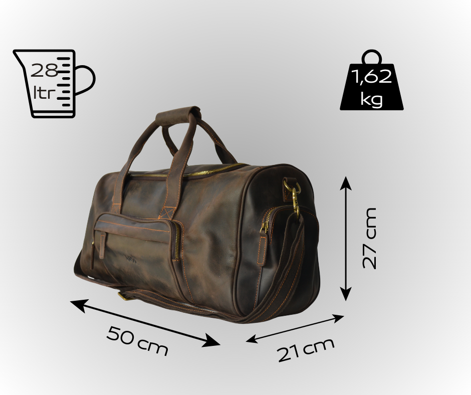 Berlin leren weekendtas – handgemaakt bruin Crazy Horse leer – 50 cm – compact – met schouderriem – - PetsAndBags