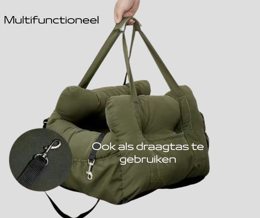 Skipper honden autostoel die ook te gebruiken is als draagtas, met drie opbergzakjes.