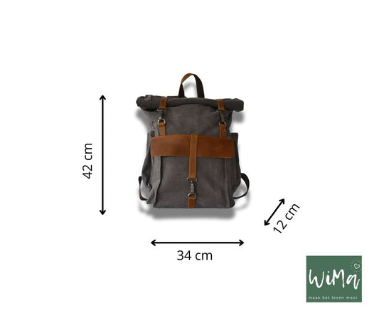 Rugak Wales Vintage Stonewash Blue Canvas en 100% echt leder - PetsAndBags